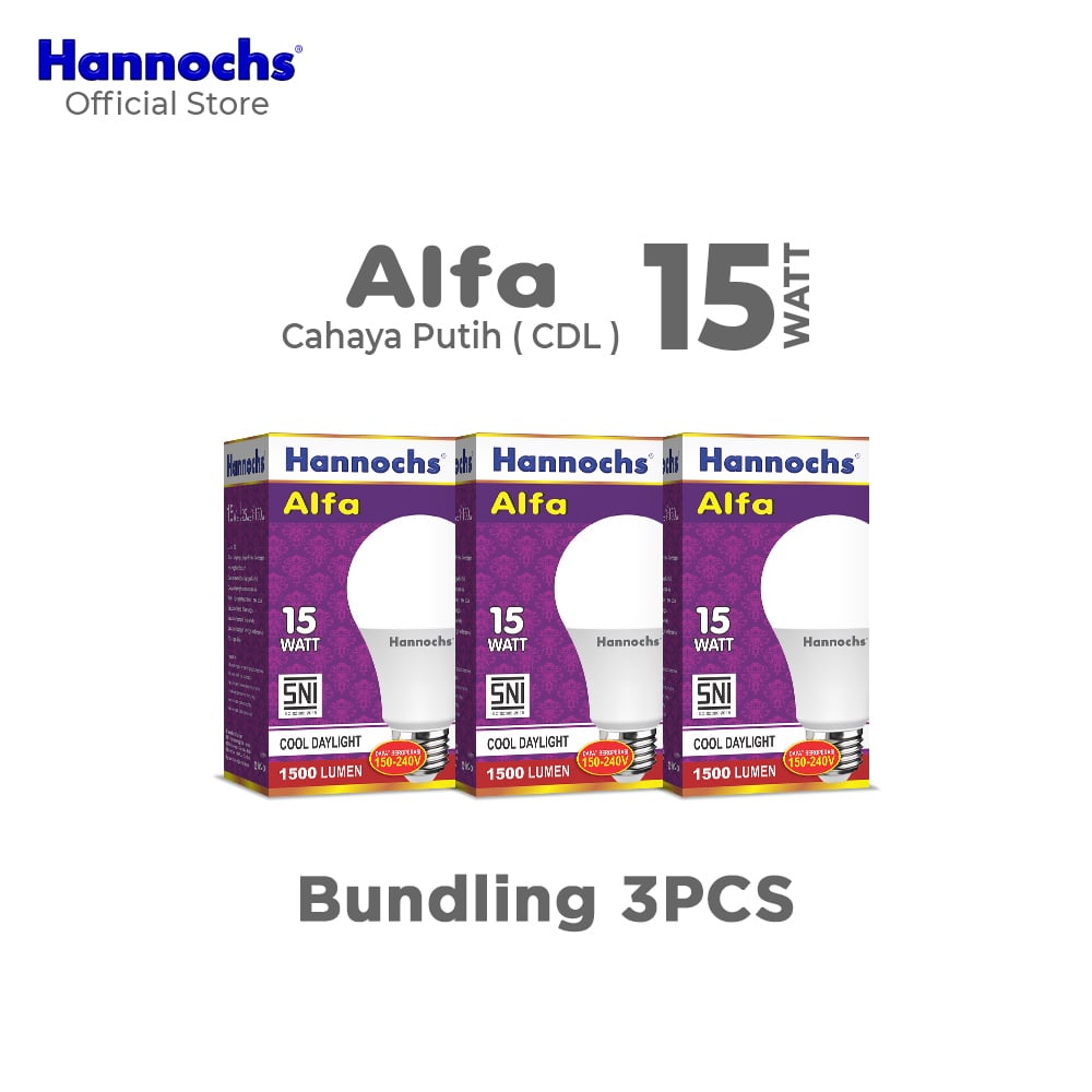 Hannochs Lampu Bohlam LED Alfa 15W Cahaya Putih (PAKET 3PCS)
