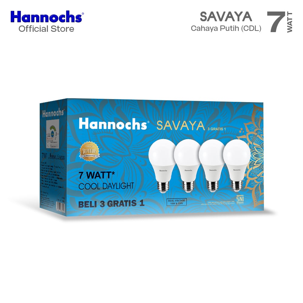 Hannochs Lampu Bohlam LED Savaya Multipack 7W Cahaya Putih (Beli 3 Gratis 1) x 3 pack
