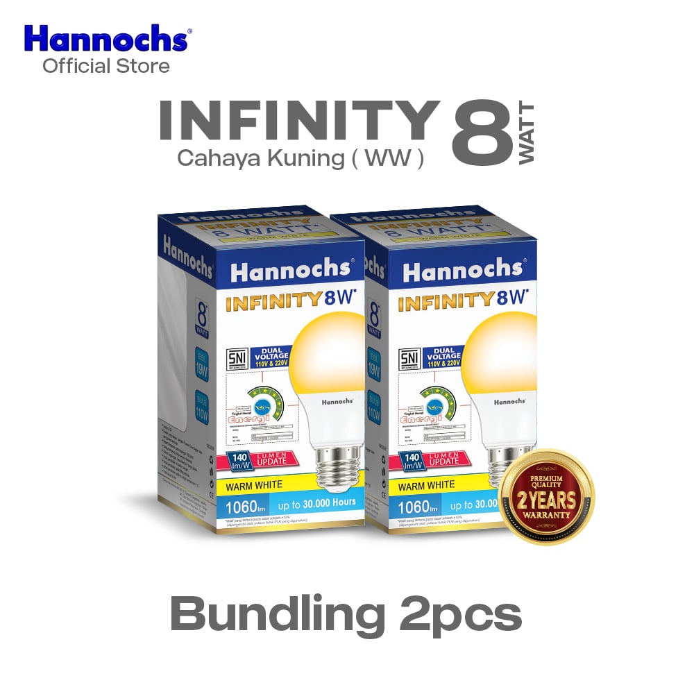 Hannochs Lampu Bohlam LED Infinity 8W Cahaya Kuning paket is 2pcs - Garansi 2 Tahun