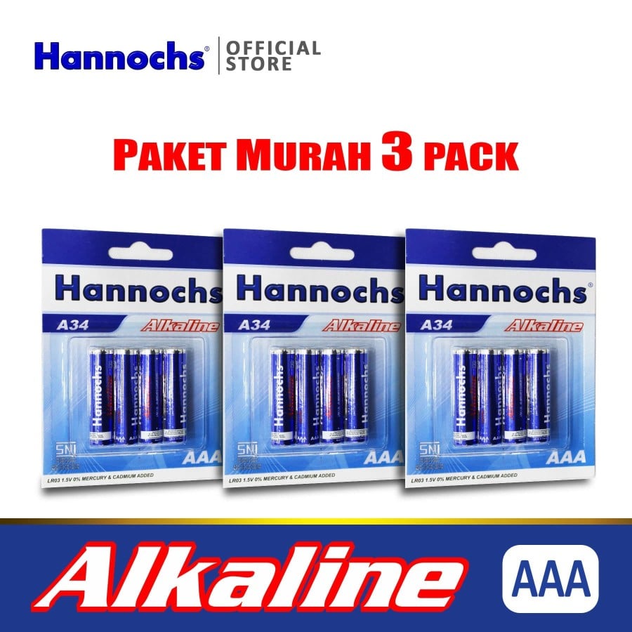 Baterai / Battery Hannochs Alkaline AAA/A3 - 4 Pcs (Paket 3 PACK)