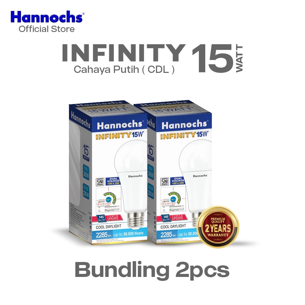 Hannochs Lampu Bohlam LED Infinity 15W Cahaya Putih isi 2pcs