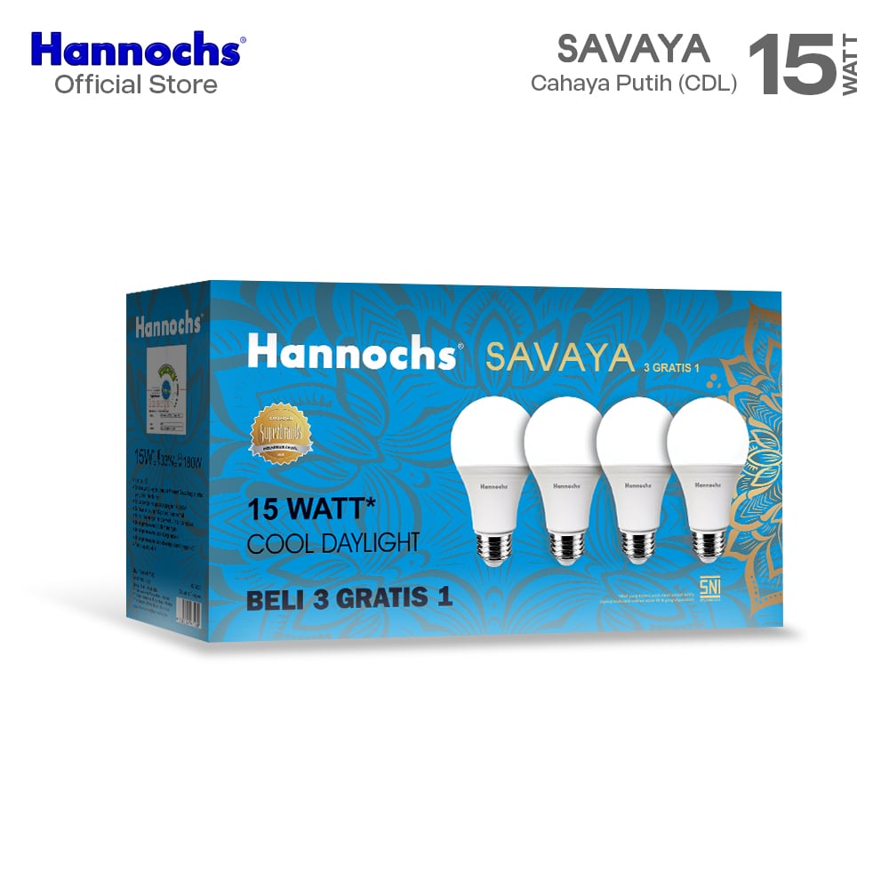 Hannochs Lampu Bohlam LED Savaya Multipack 15W Cahaya Putih (Beli 3 Gratis 1) x 3 pack