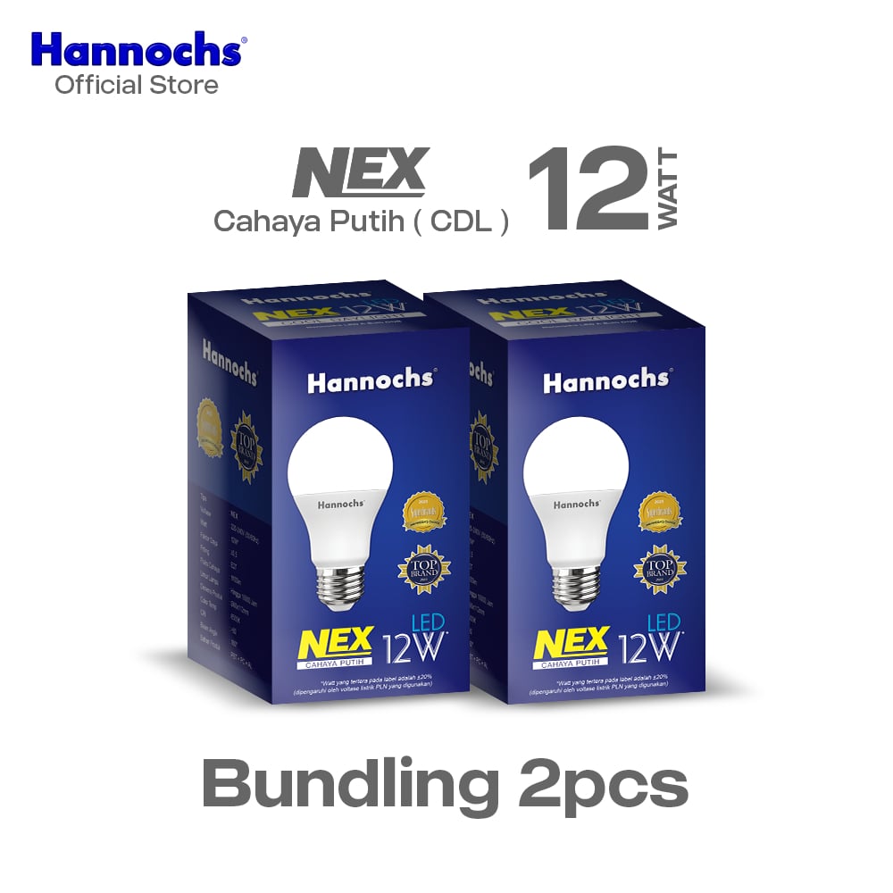 Hannochs Lampu Bohlam LED NEX 12W Cahaya Putih Paket isi 2pcs