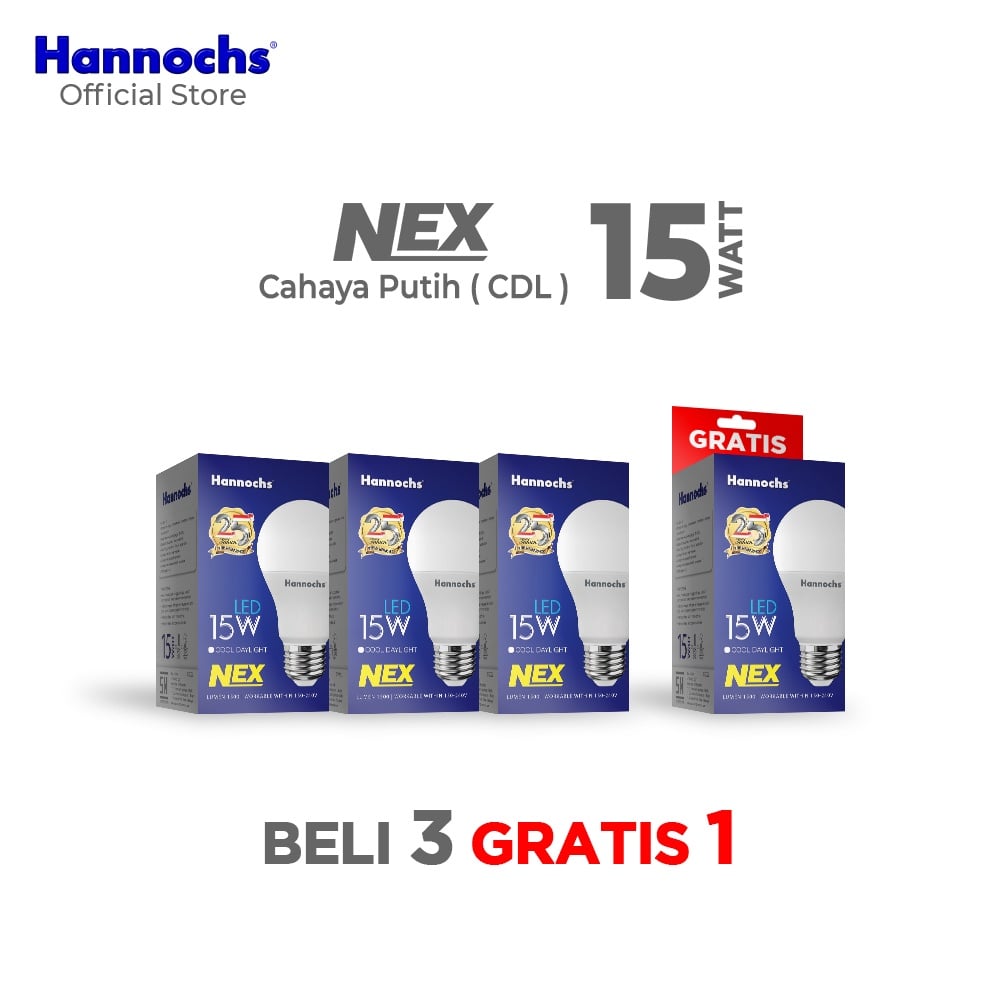 Hannochs Lampu Bohlam LED NEX 15W Cahaya Putih Paket isi 4pcs