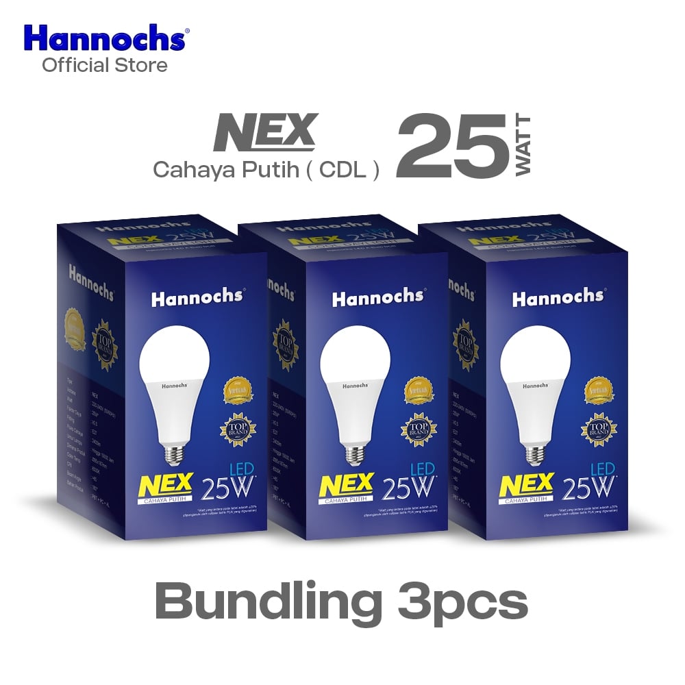 Hannochs Lampu Bohlam LED NEX 25W Cahaya Putih Paket isi 3pcs