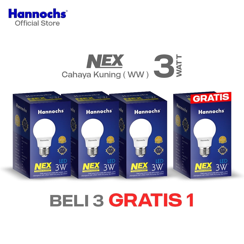 Hannochs Lampu Bohlam LED NEX 3W Cahaya Kuning ( BELI 3 GRATIS 1 )