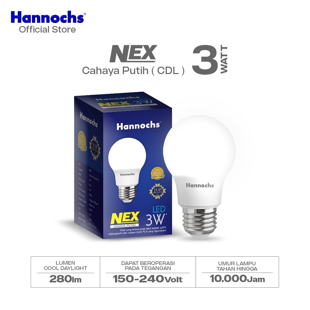 Hannochs Lampu Bohlam LED NEX 3W Cahaya Putih