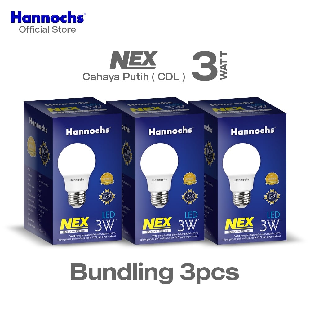 Hannochs Lampu Bohlam LED NEX 3W Cahaya Putih Paket isi 3pcs