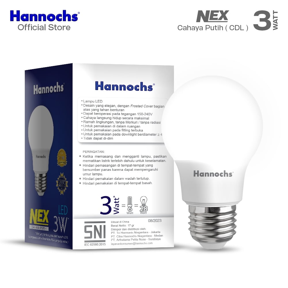 Hannochs Lampu Bohlam LED NEX 3W Cahaya Putih Paket isi 5pcs
