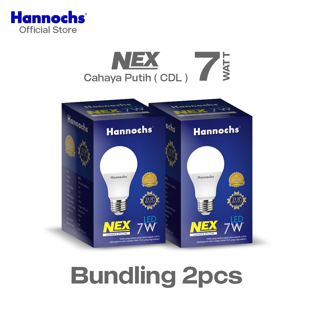Hannochs Lampu Bohlam LED NEX 7W Cahaya Putih Paket isi 2pcs