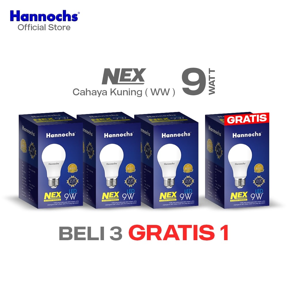 Hannochs Lampu Bohlam LED NEX 9W Cahaya Kuning ( BELI 3 GRATIS 1 )