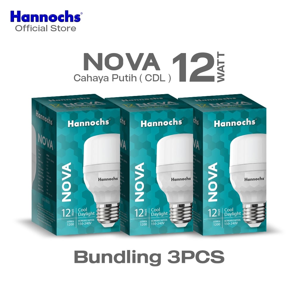 Hannochs Lampu Bohlam LED NOVA 12W Cahaya Putih Paket isi 3pcs