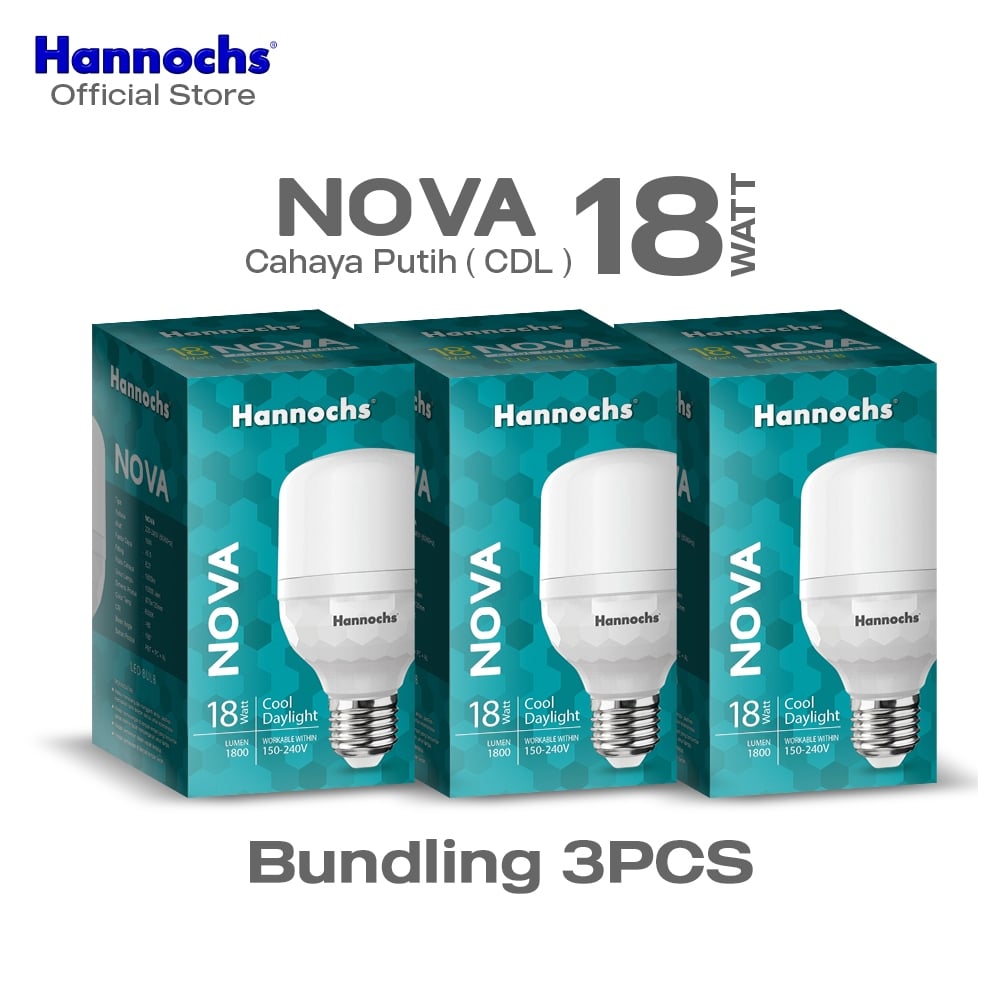 Hannochs Lampu Bohlam LED Nova 18W Cahaya Putih Paket isi 3pcs
