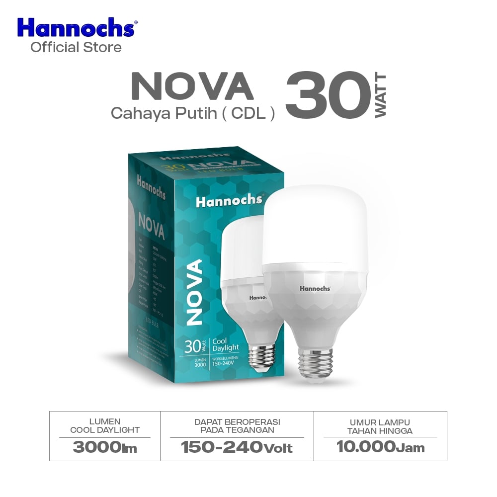 Hannochs Lampu Bohlam LED NOVA 30W Cahaya Putih Paket isi 10pcs