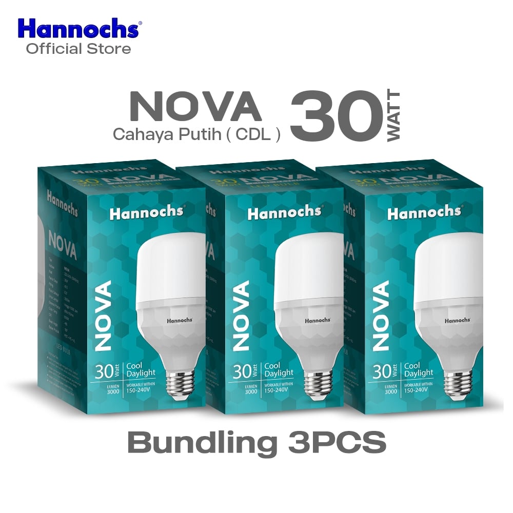 Hannochs Lampu Bohlam LED NOVA 30W Cahaya Putih Paket isi 3pcs