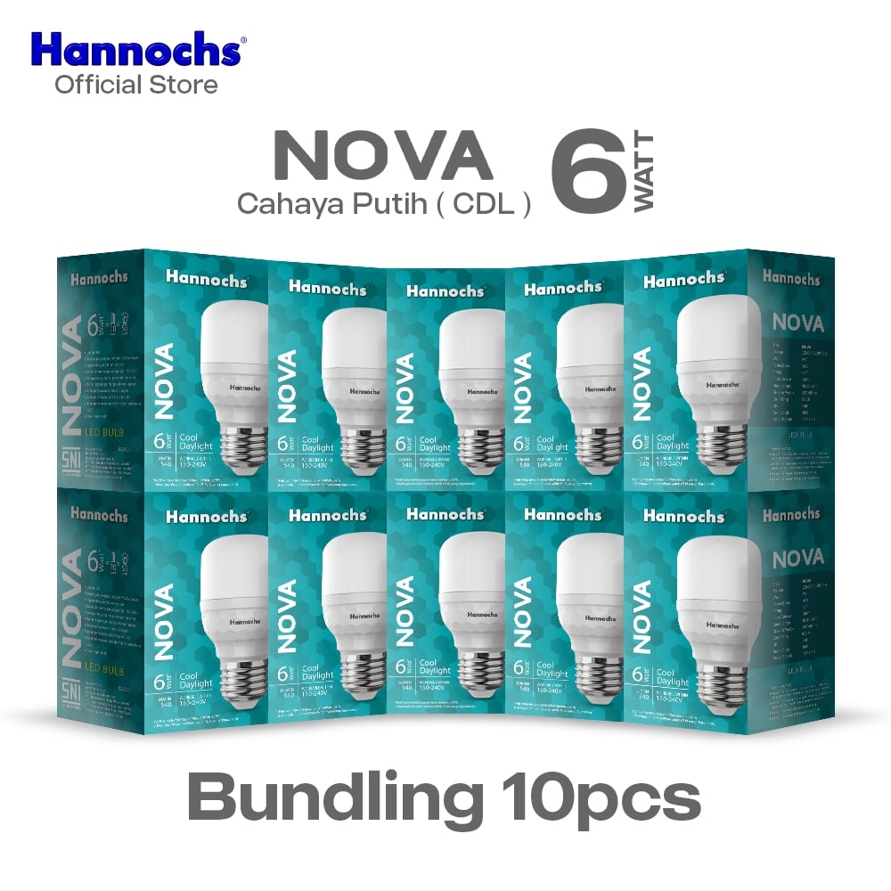 Hannochs Lampu Bohlam LED NOVA 6W Cahaya Putih Paket isi 10pcs