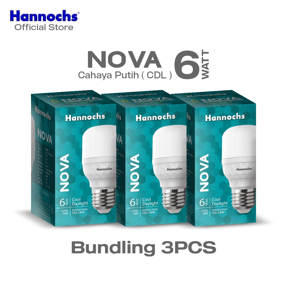 Hannochs Lampu Bohlam LED NOVA 6W Cahaya Putih Paket isi 3pcs