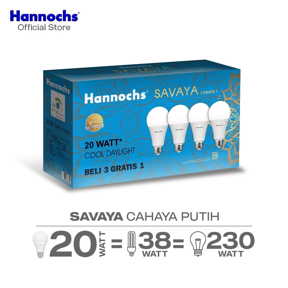 Hannochs Lampu Bohlam LED SAVAYA Multipack 20W Cahaya Putih (Beli 3 Gratis 1)