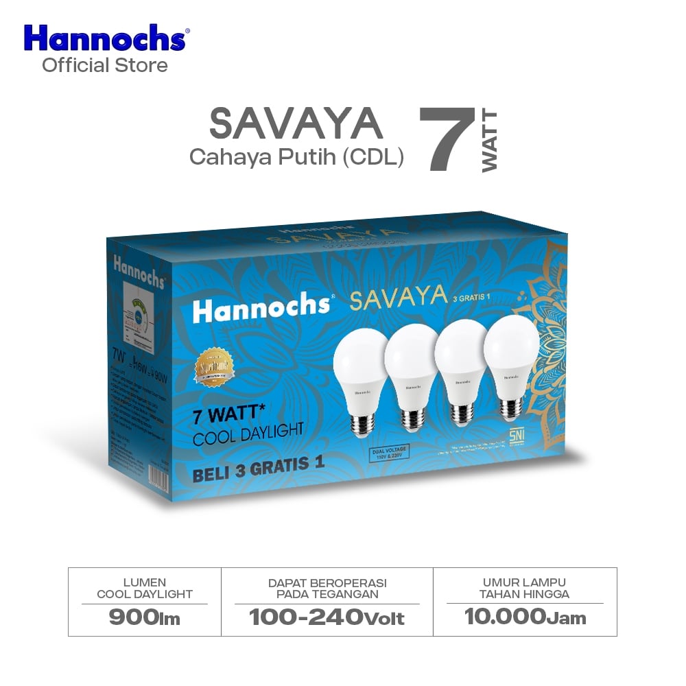 Hannochs Lampu Bohlam LED SAVAYA Multipack 7W Cahaya Putih (Beli 3 Gratis 1)
