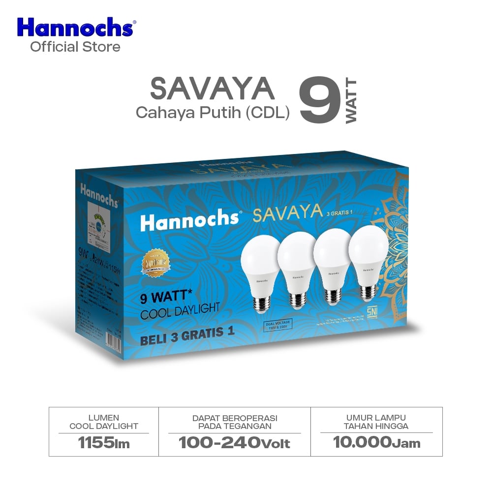 Hannochs Lampu Bohlam LED SAVAYA Multipack 9W Cahaya Putih (Beli 3 Gratis 1)