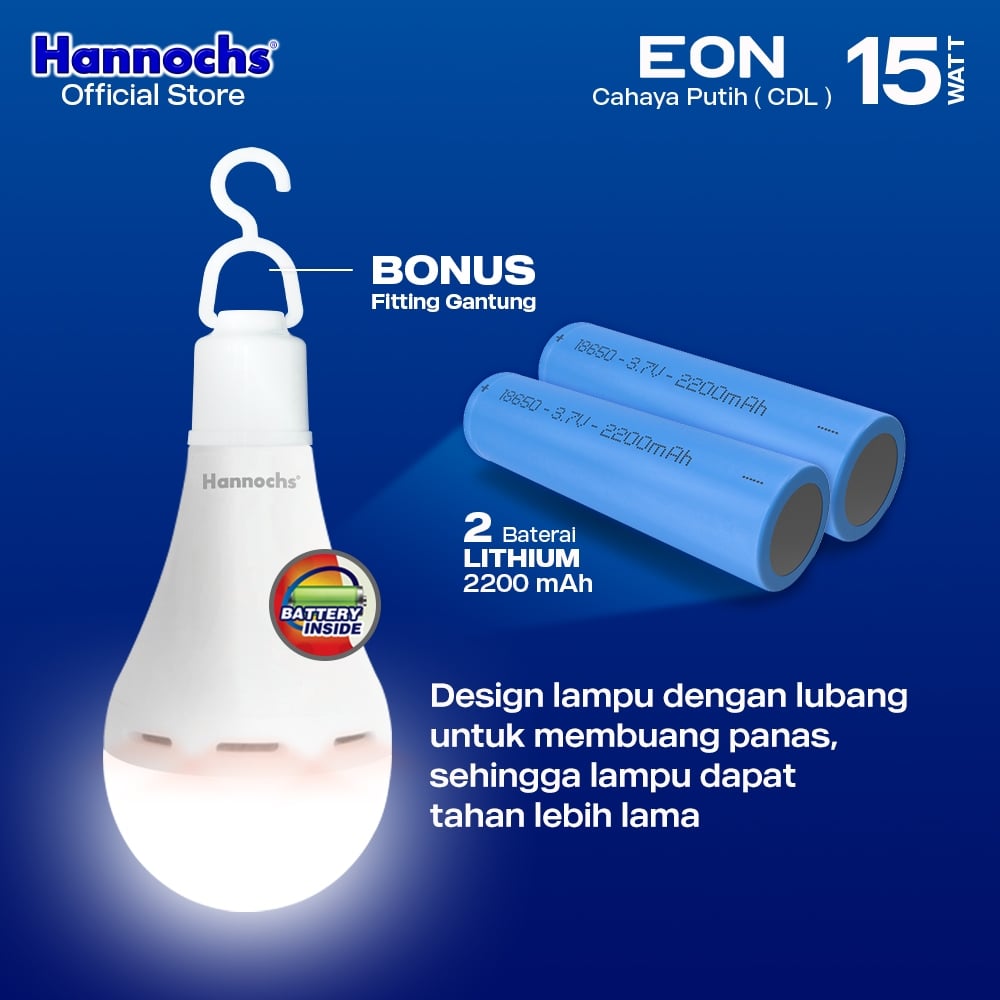 Hannochs Lampu Emergency Bohlam LED EON 15W Cahaya Putih