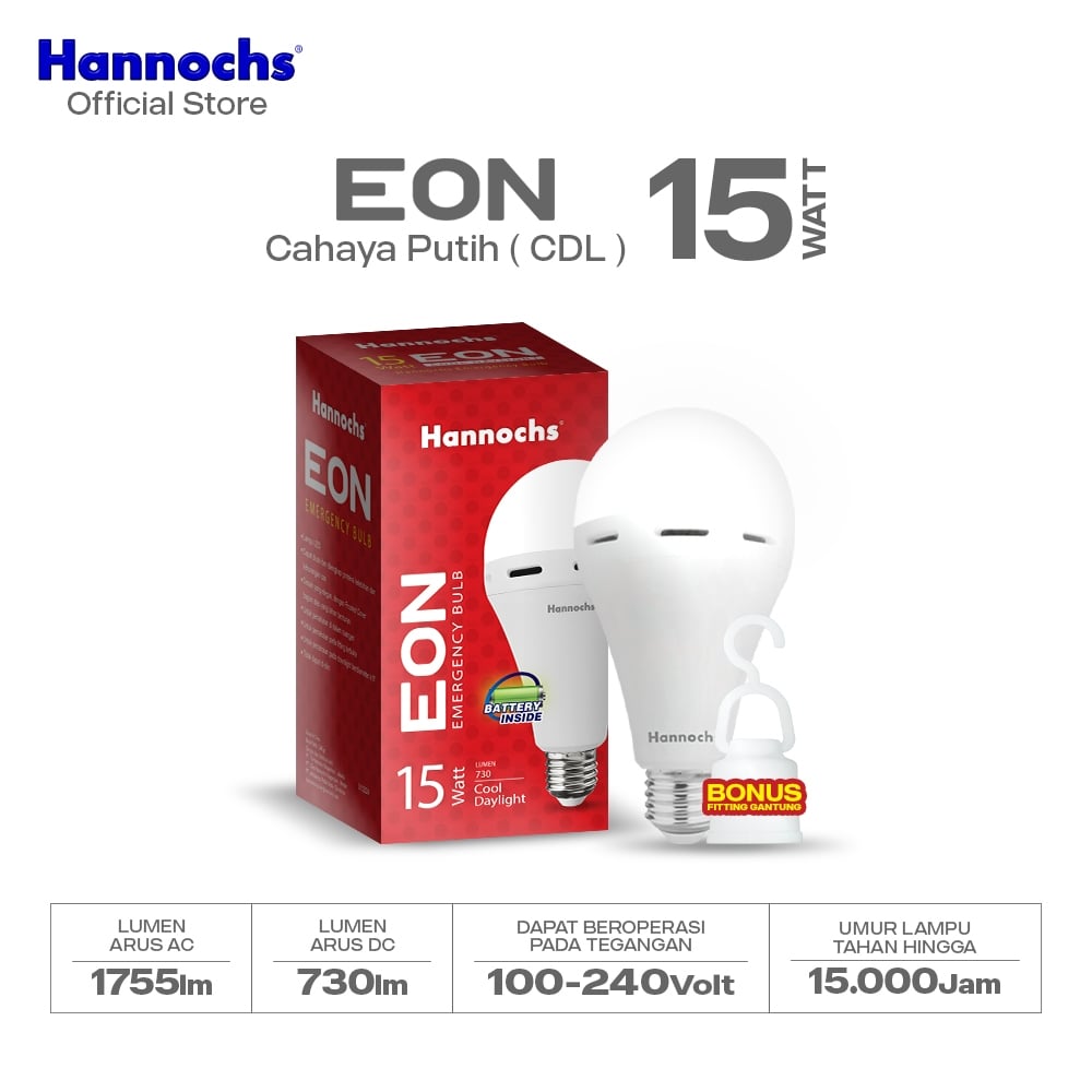 Hannochs Lampu Emergency Bohlam LED EON 15W Cahaya Putih isi 2pcs