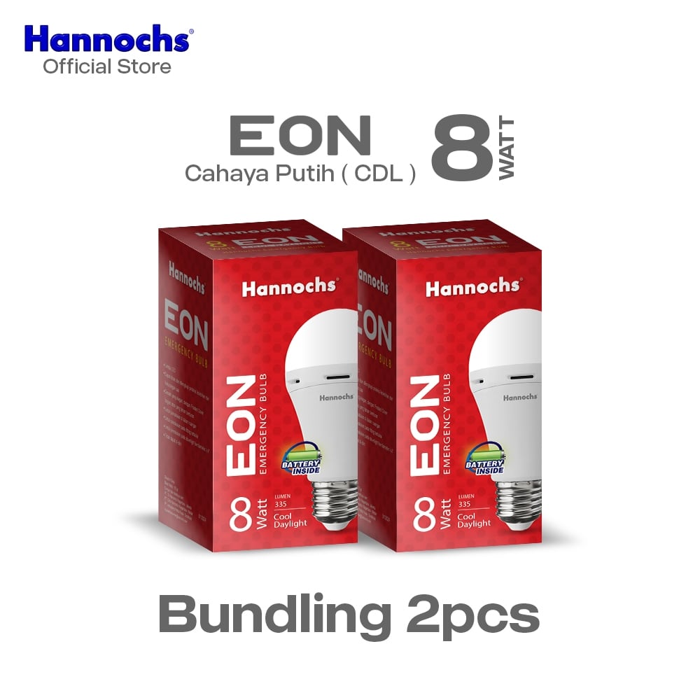 Hannochs Lampu Emergency Bohlam LED EON 8W Cahaya Putih isi 2pcs