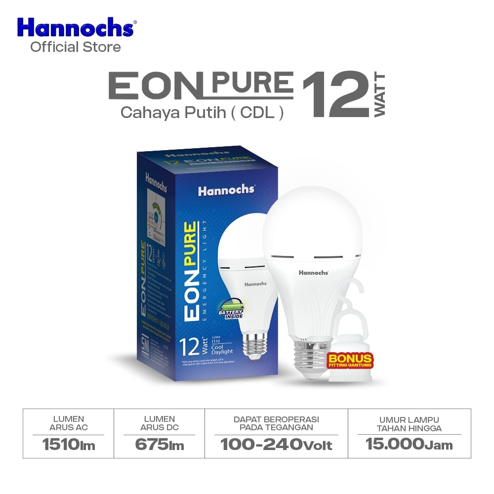 Hannochs Lampu Emergency Bohlam LED EON Pure 12W Cahaya Putih