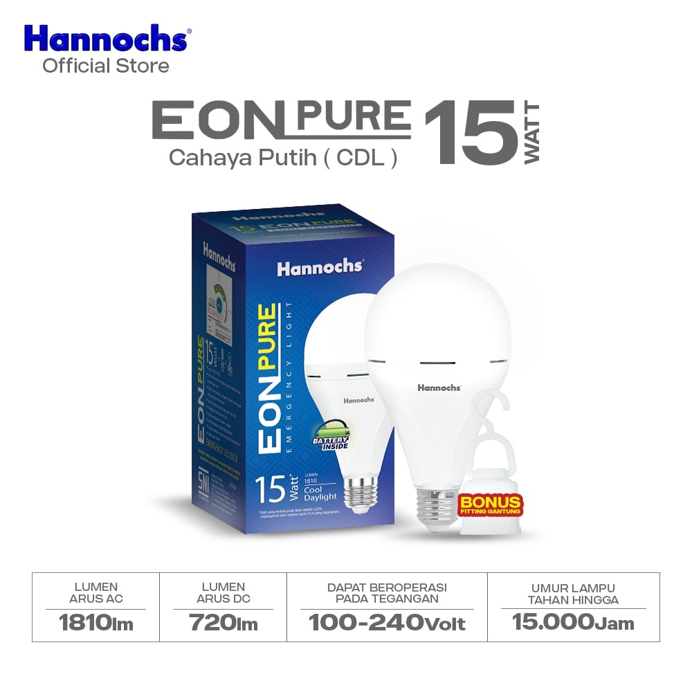 Hannochs Lampu Emergency Bohlam LED EON Pure 15W Cahaya Putih